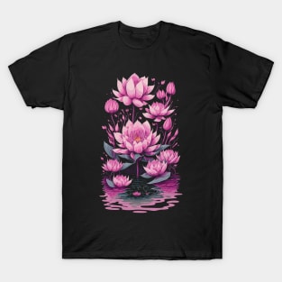 Pink water lily flowers on a pond T-Shirt